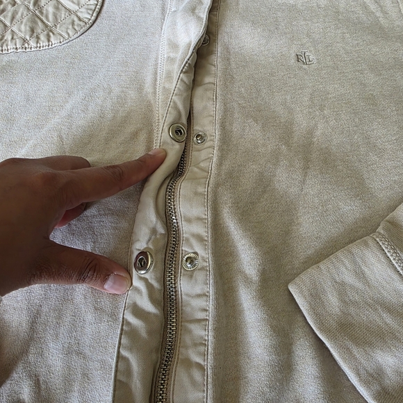 Lauren Ralph Lauren Vintage Style Tan Quilted Shoulder Sweatshirt Jacket 2X -XL - Picture 12 of 15
